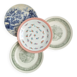 Vintage flat plates green blue pink