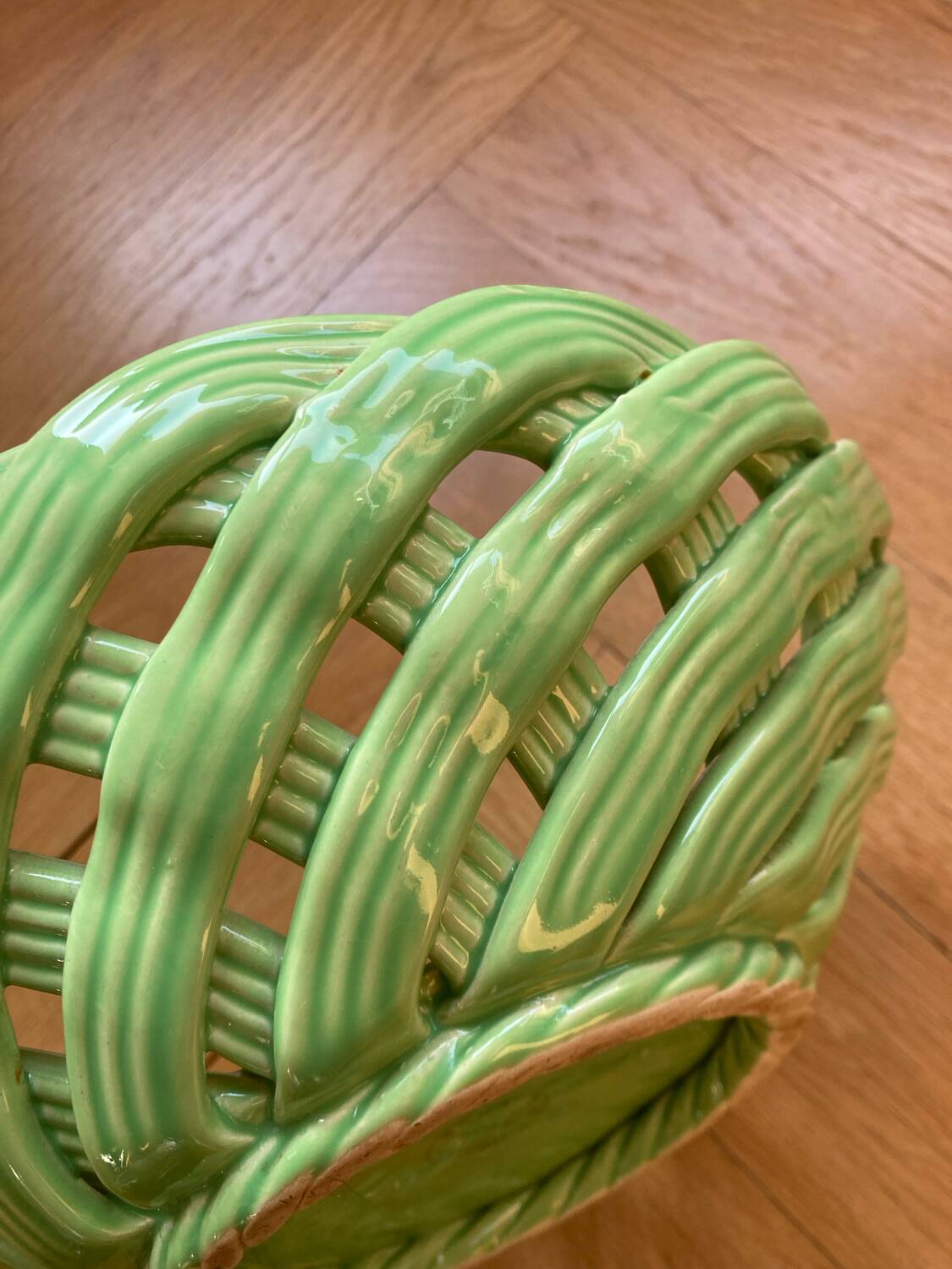 Green woven ceramic basket