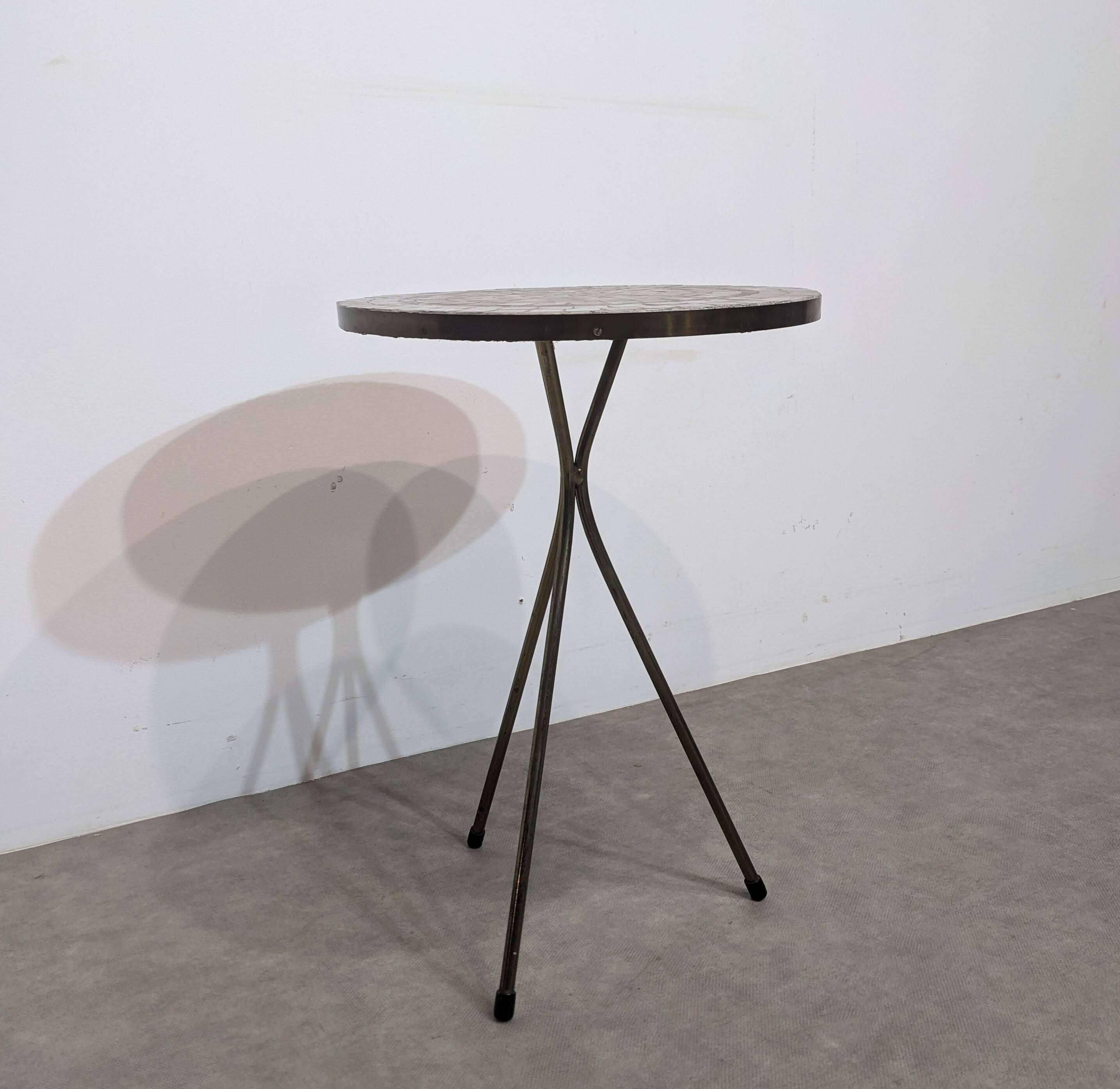 Mid-century mosaic tripod side table
