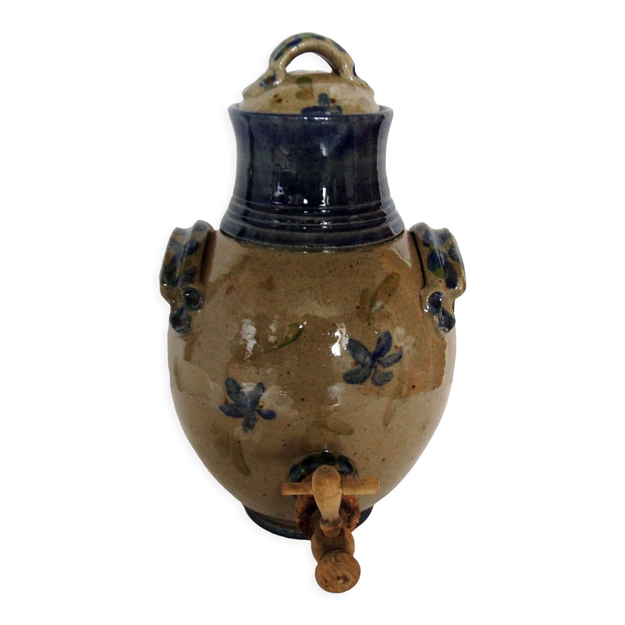 Old belly vinegar in beige and blue enamelled gres