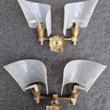 Pair of plastic and brass wall lights from the 60s/70s