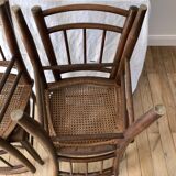 set of 4 bistro chairs in turned wood and canework stamped early 20th century
