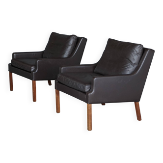 x2 Danish Armchairs in Leather by Georg Thams, Denmark 1960s