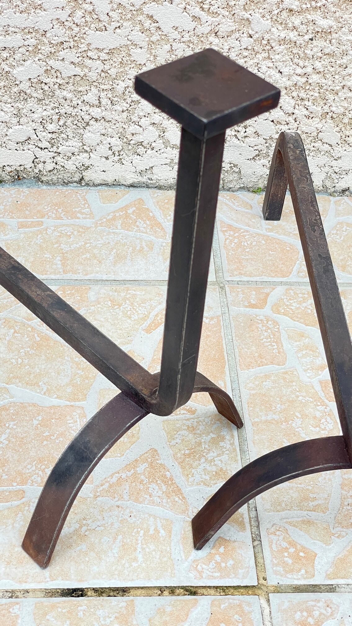 Pair of vintage steel geometric chenets