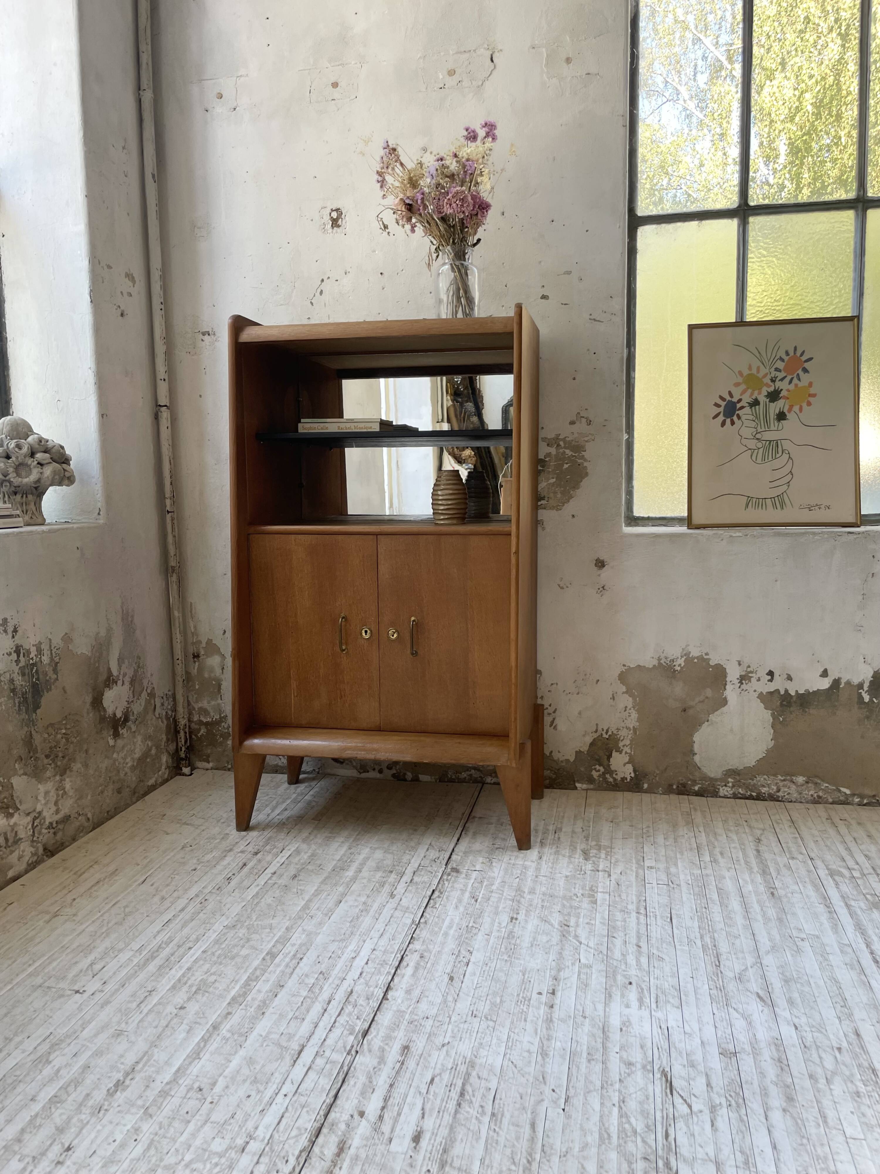 Meuble de rangement secrétaire chêne années 60