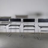 Suite of 4 chairs in chromed metal and leather by Giovanni Carini for Planula - 70s