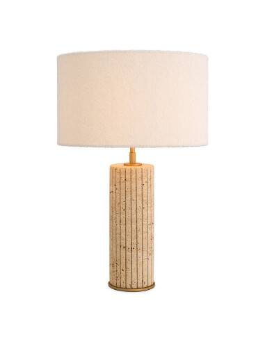 Pair of travertine and patinated brass table lamps