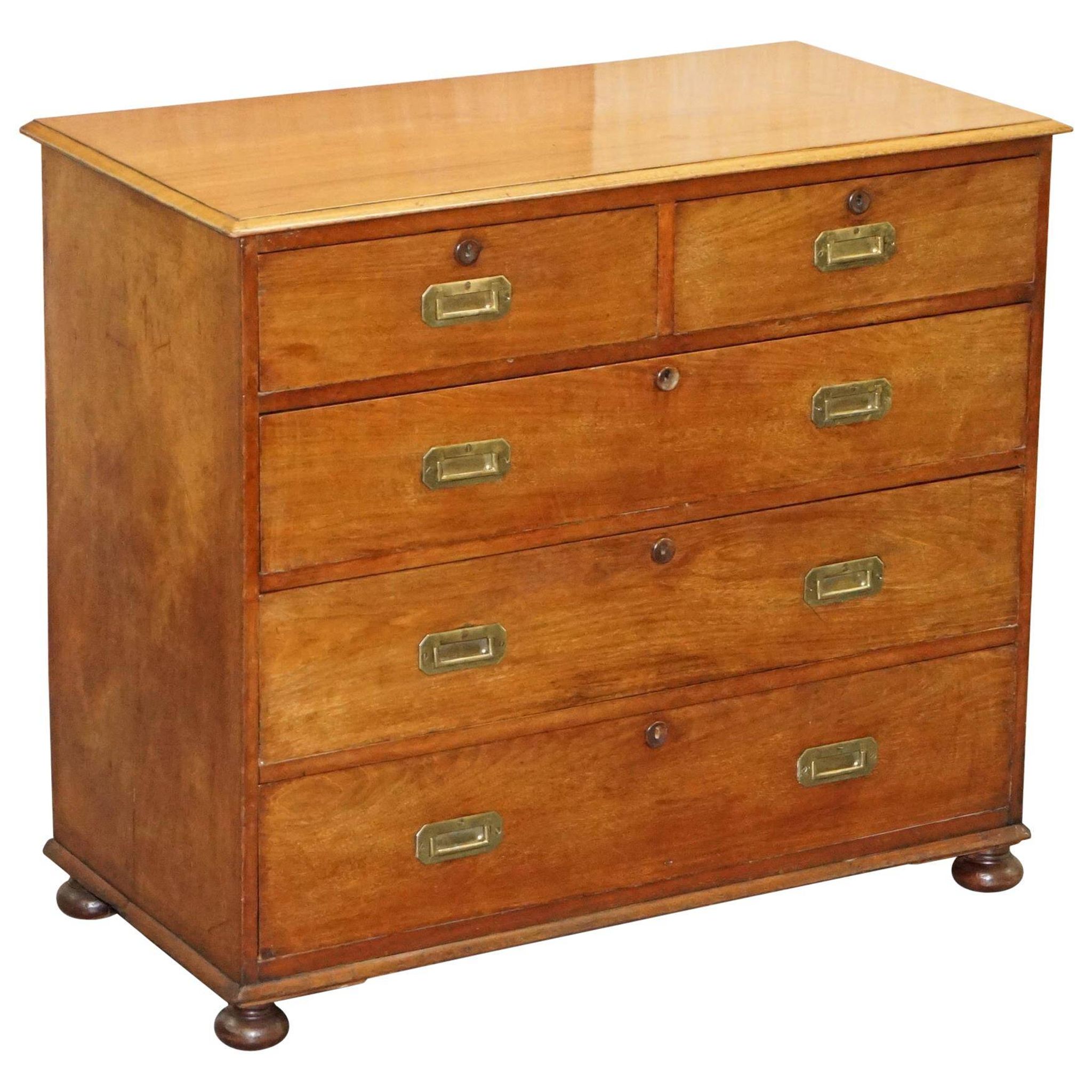 Victorian military commode in patinated walnut.