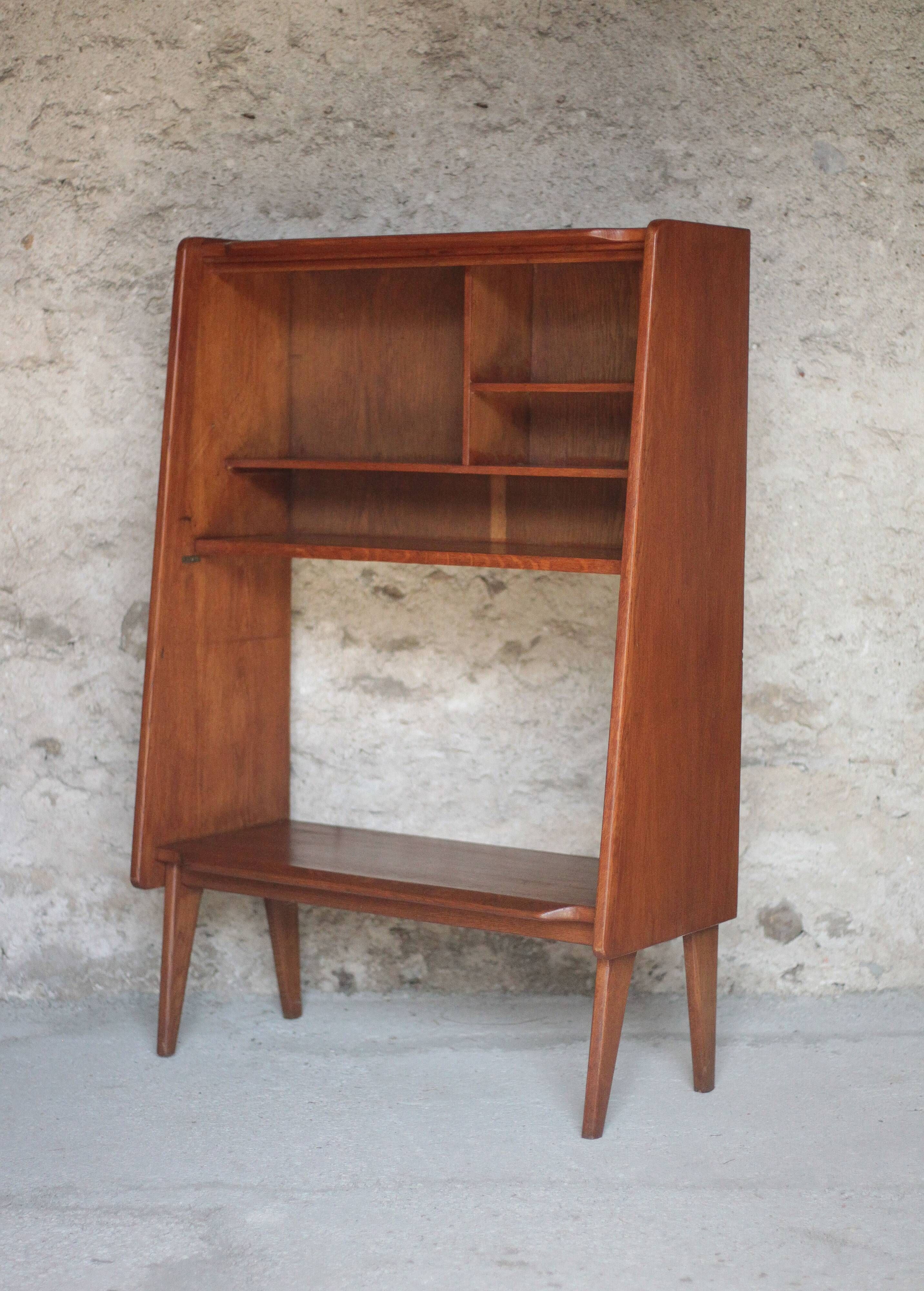 Vintage wooden furniture, Roger Landault shelf for ABC, 1950s.