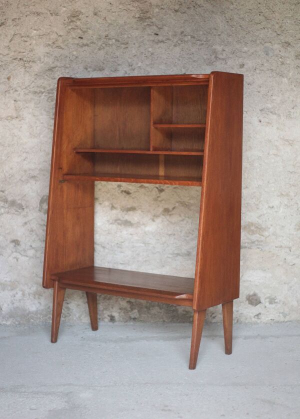 Meuble bois vintage, meuble étagère Roger Landault pour ABC, années 50