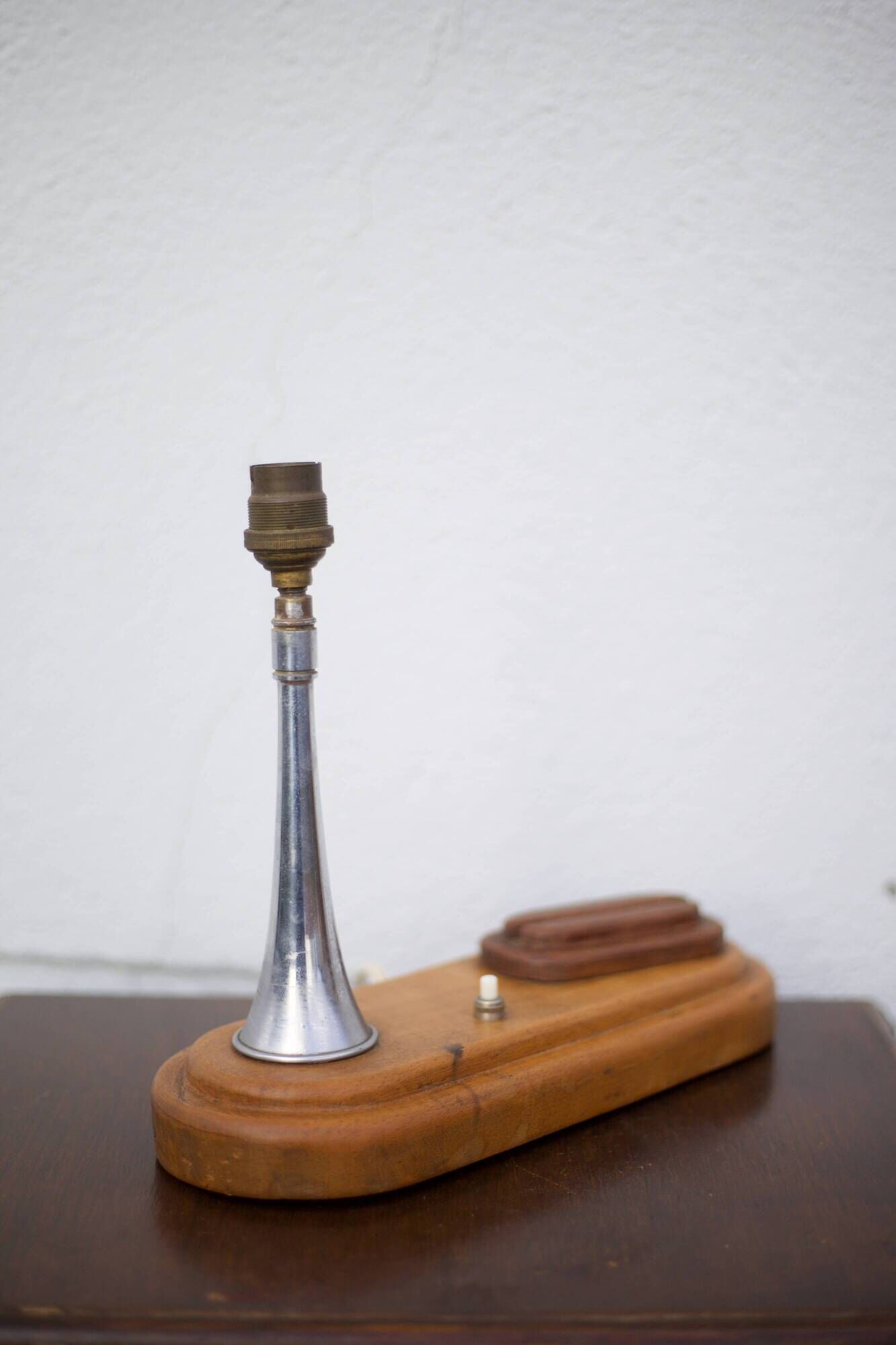 Art deco bedside lamp, table lamp, accent lamp, vintage lamp, wood and chrome lamp, 40'