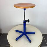 Vintage blue industrial swivel stool 1970