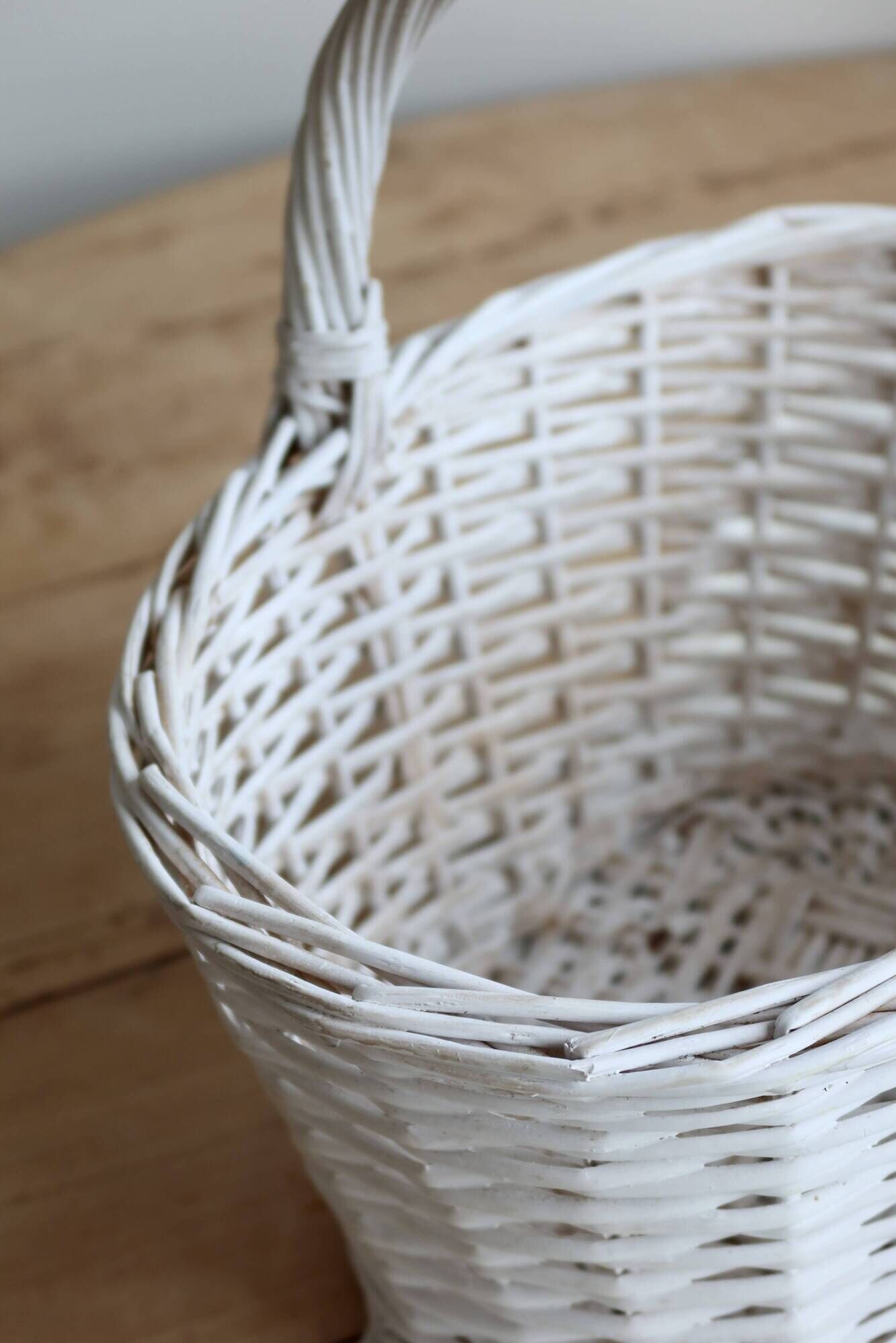 Vintage wicker basket painted white