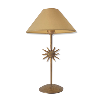 Lampe soleil en bronze doré martelé des années 80