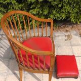 Fauteuil et repose pieds cuir Rouge