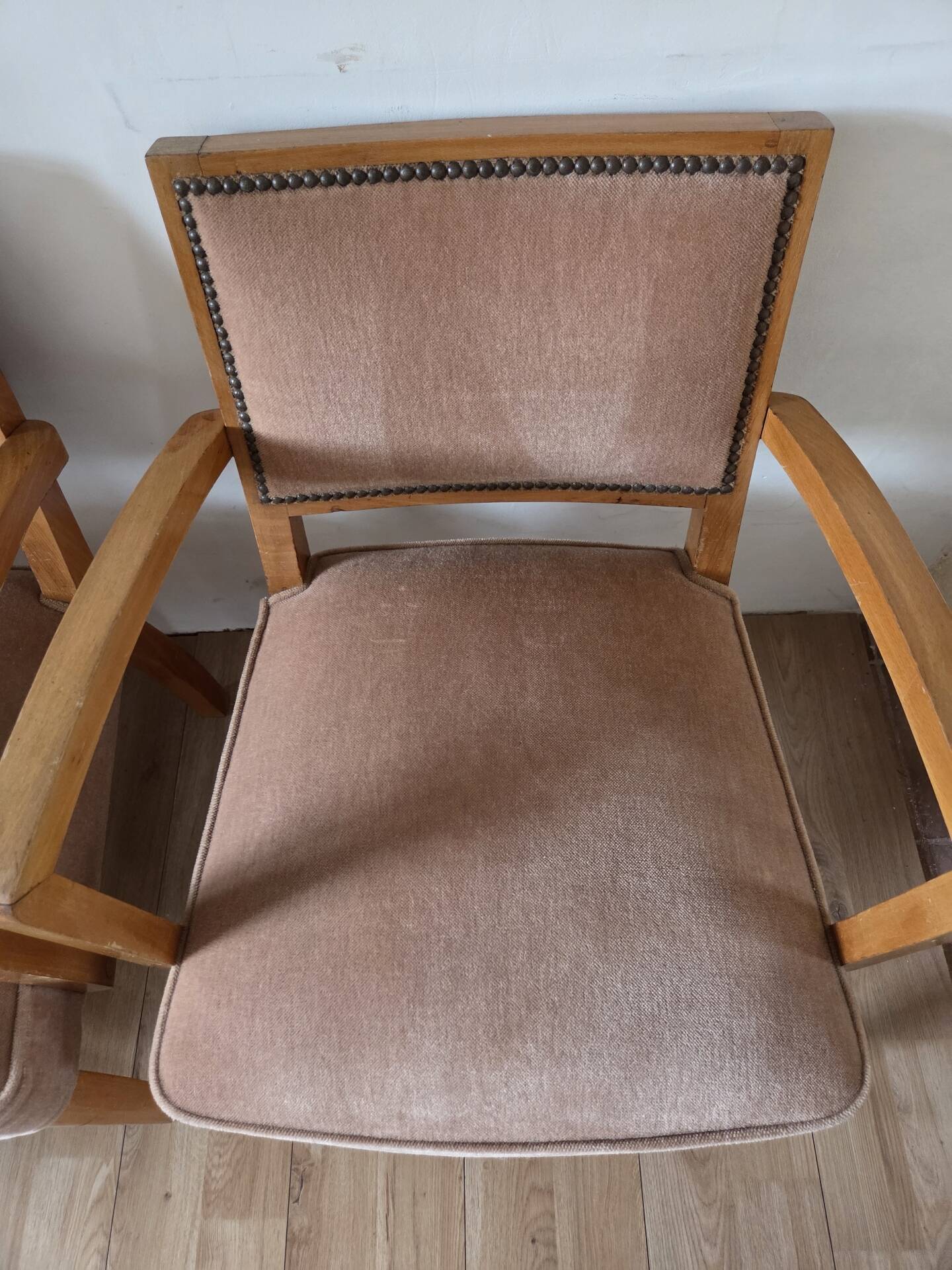 Pair of old rose bridge armchairs