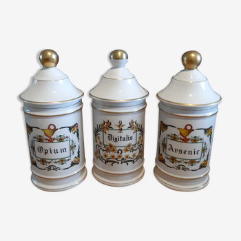 3 pots a pharmacie 19 ème en porcelaine de limoges claude caspenet