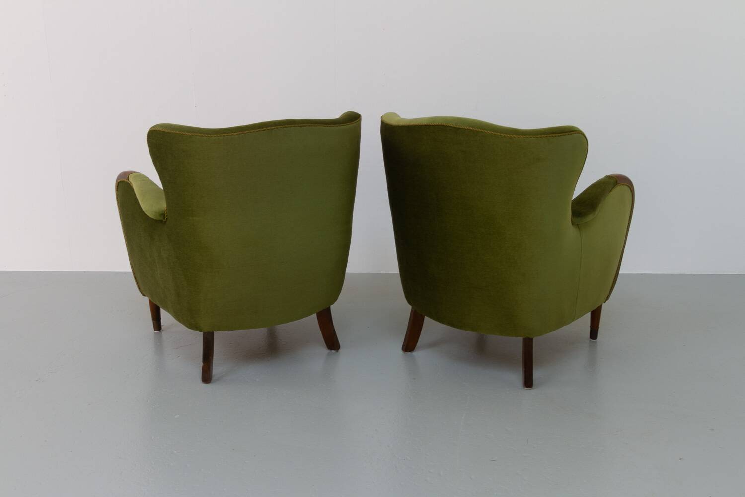 Danish art deco green velvet lounge chairs, 1940s. set of 2