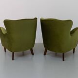 Danish art deco green velvet lounge chairs, 1940s. set of 2