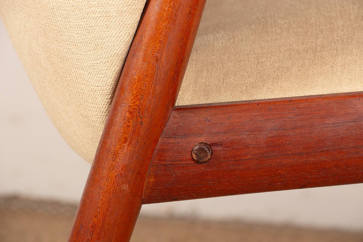2 Scandinavian armchairs in teak and fabric, new Tyrol model, Gerhard Berg.
