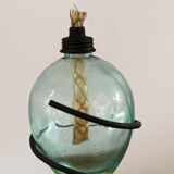 Paire de lampes à huile, verre soufflé, métal