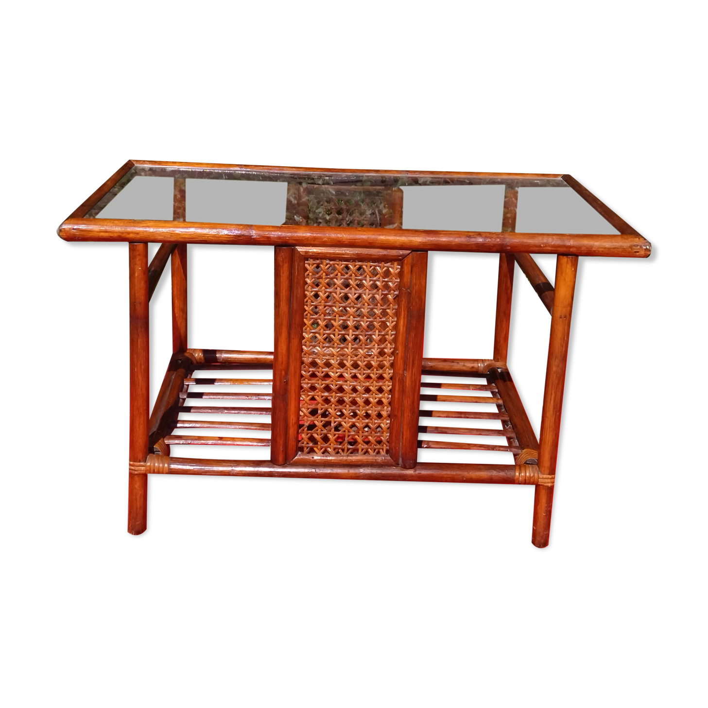 Rattan coffee table, canning, glazed top