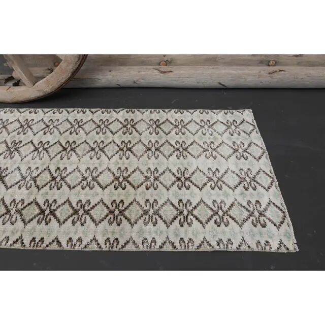 1970s Turkish Hand-Knotted Wool Cotton Beige Runner Rug 70x262