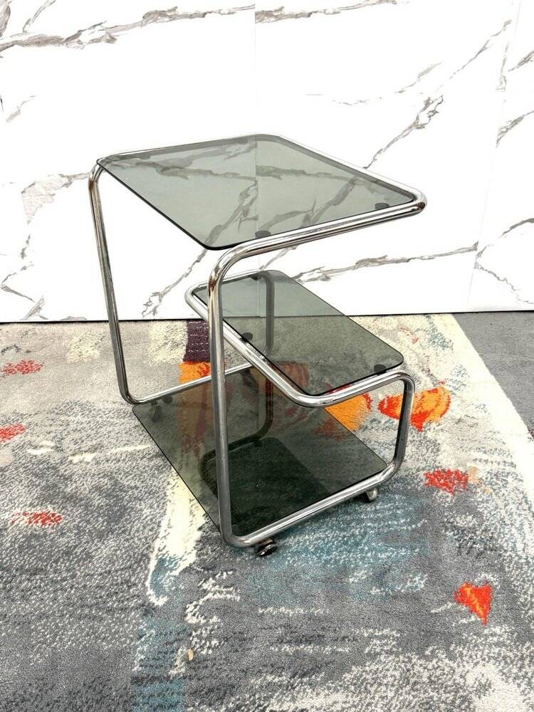 Food Trolley with Triple Shelf in Steel, 1970