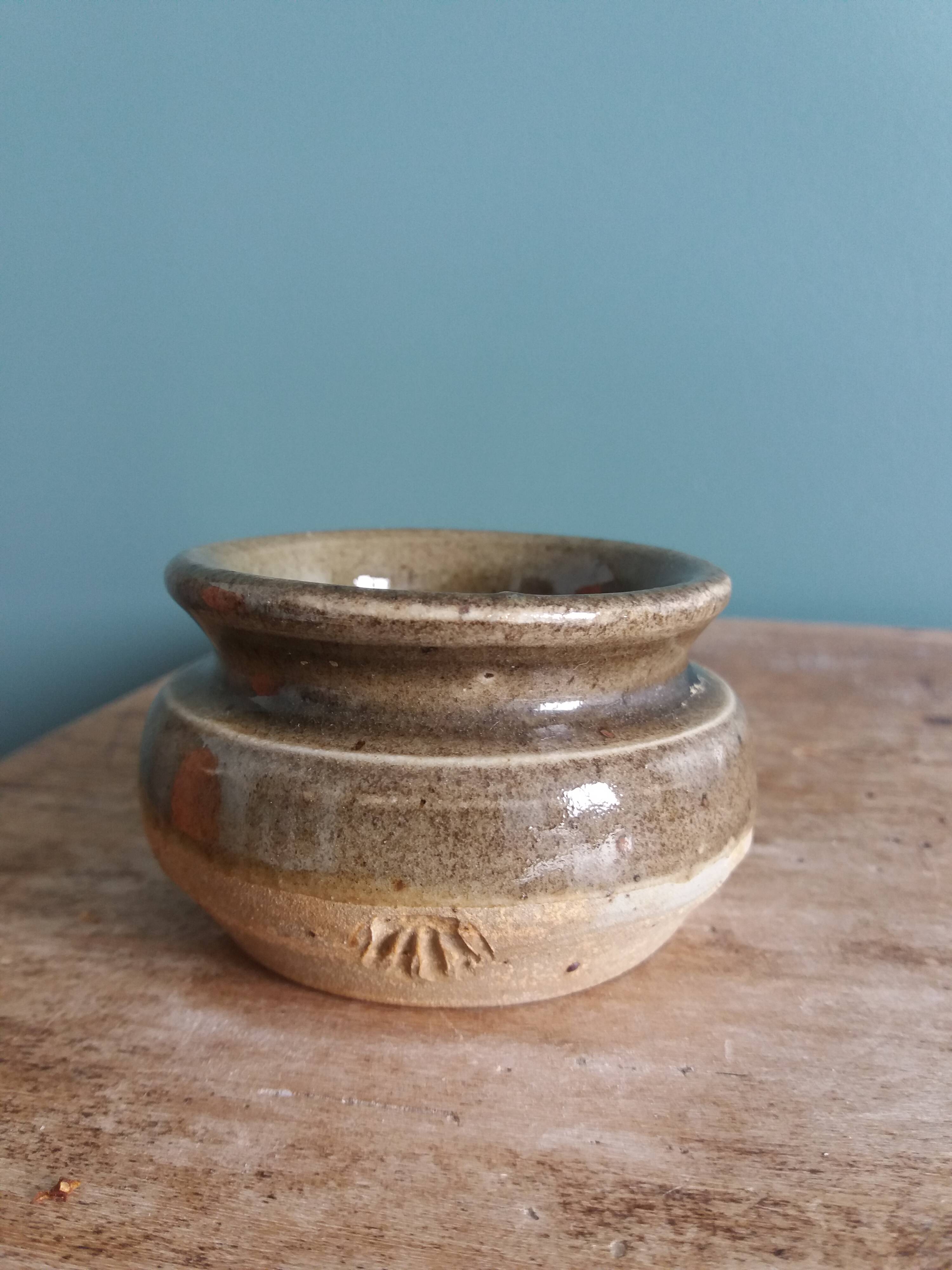 Signed stoneware mustard pot