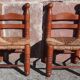 Pair of low armchairs by the fireplace. (Straw seat)
