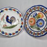 Pair of Henriot Quimper flat plates decorated with rooster and flowers