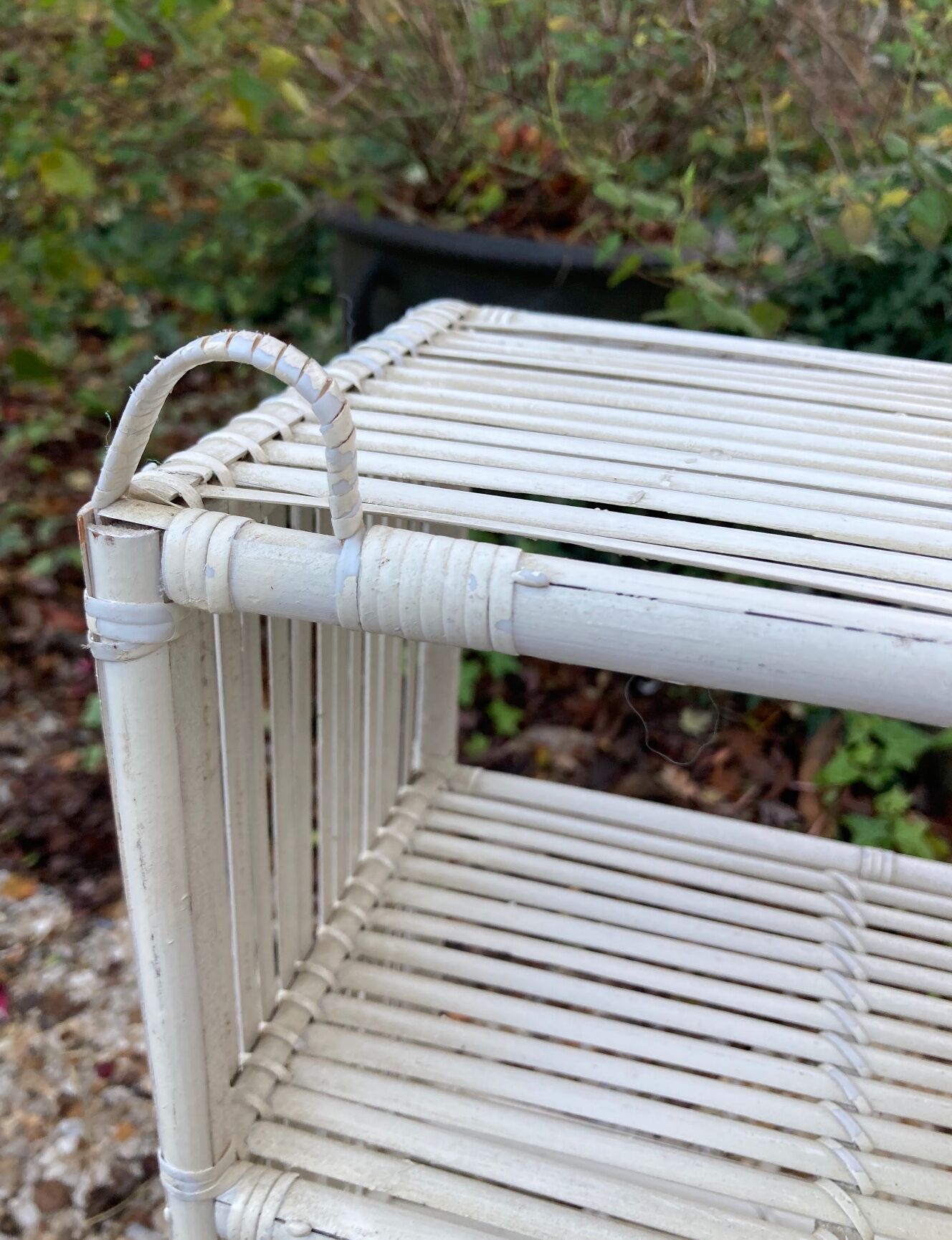 Vintage white rattan wall shelf