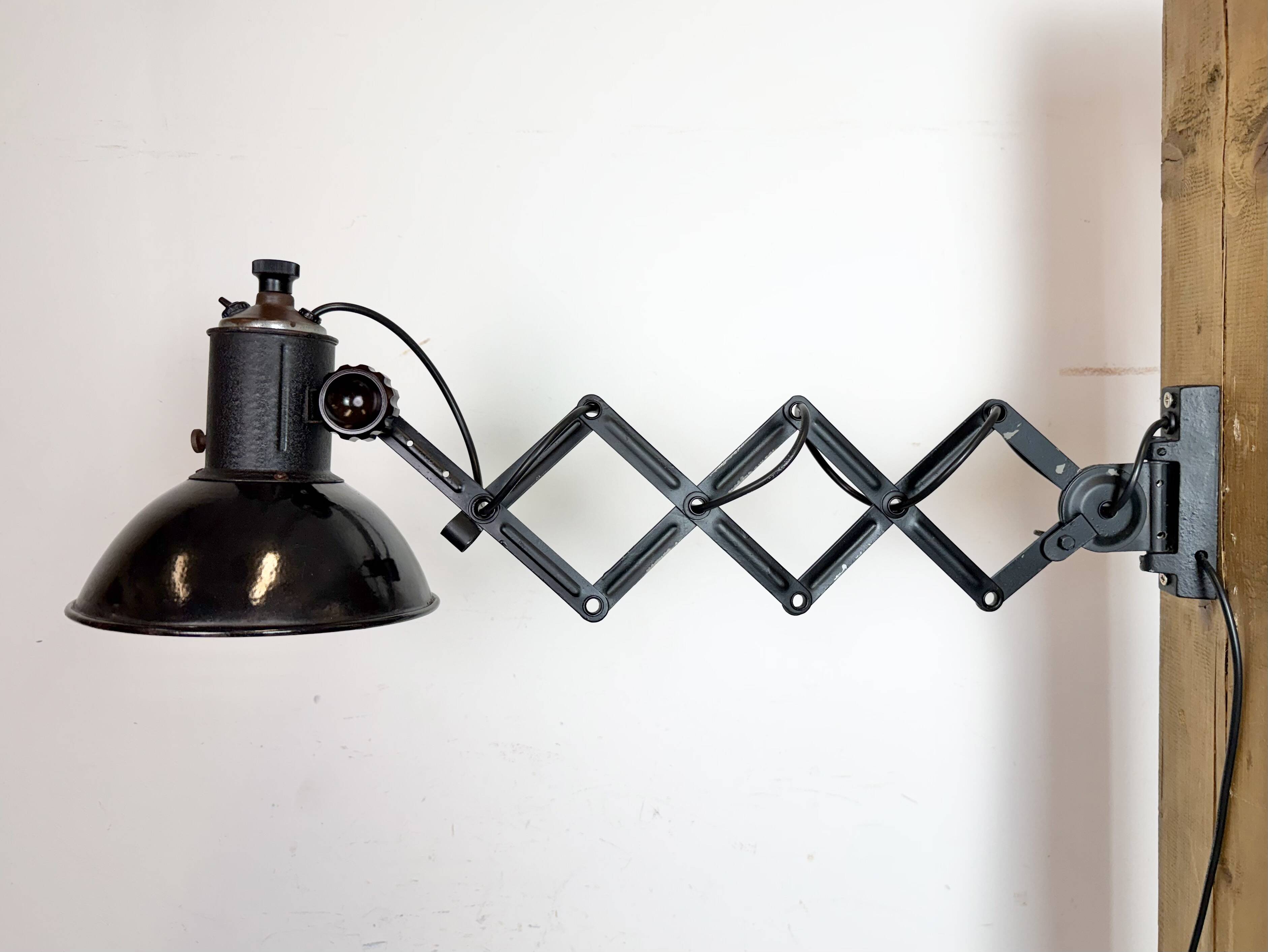 Industrial Black Enamel Scissor Wall Lamp, 1950s