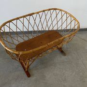 Vintage rattan and wicker cradle on legs, 1970s, Europe