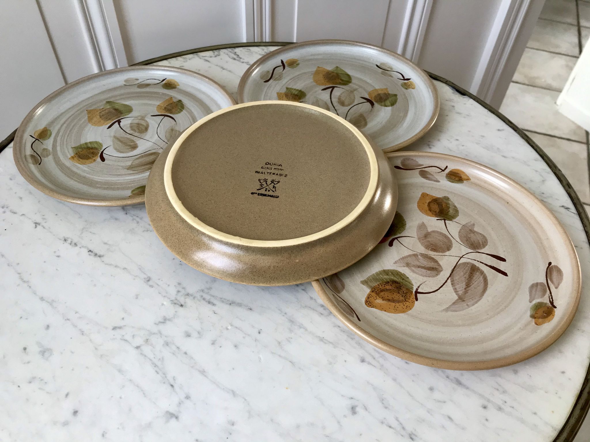 set of 4 sandstone dessert plates Niderviller Doria Ste Radegonde hand painted white years