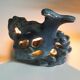 Set of 3 candle holders in glazed ceramic gray blue, shape "fish".