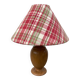 Wooden lamp and vintage red and green striped lampshade