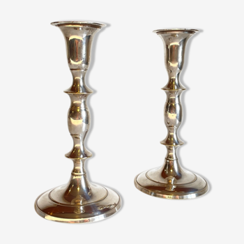Pair of vintage silver metal candle holders