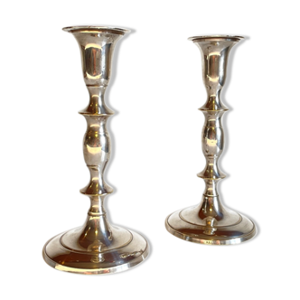 Pair of vintage silver metal candle holders