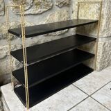 Double gold metal string shelves and black trays, vintage, 60s