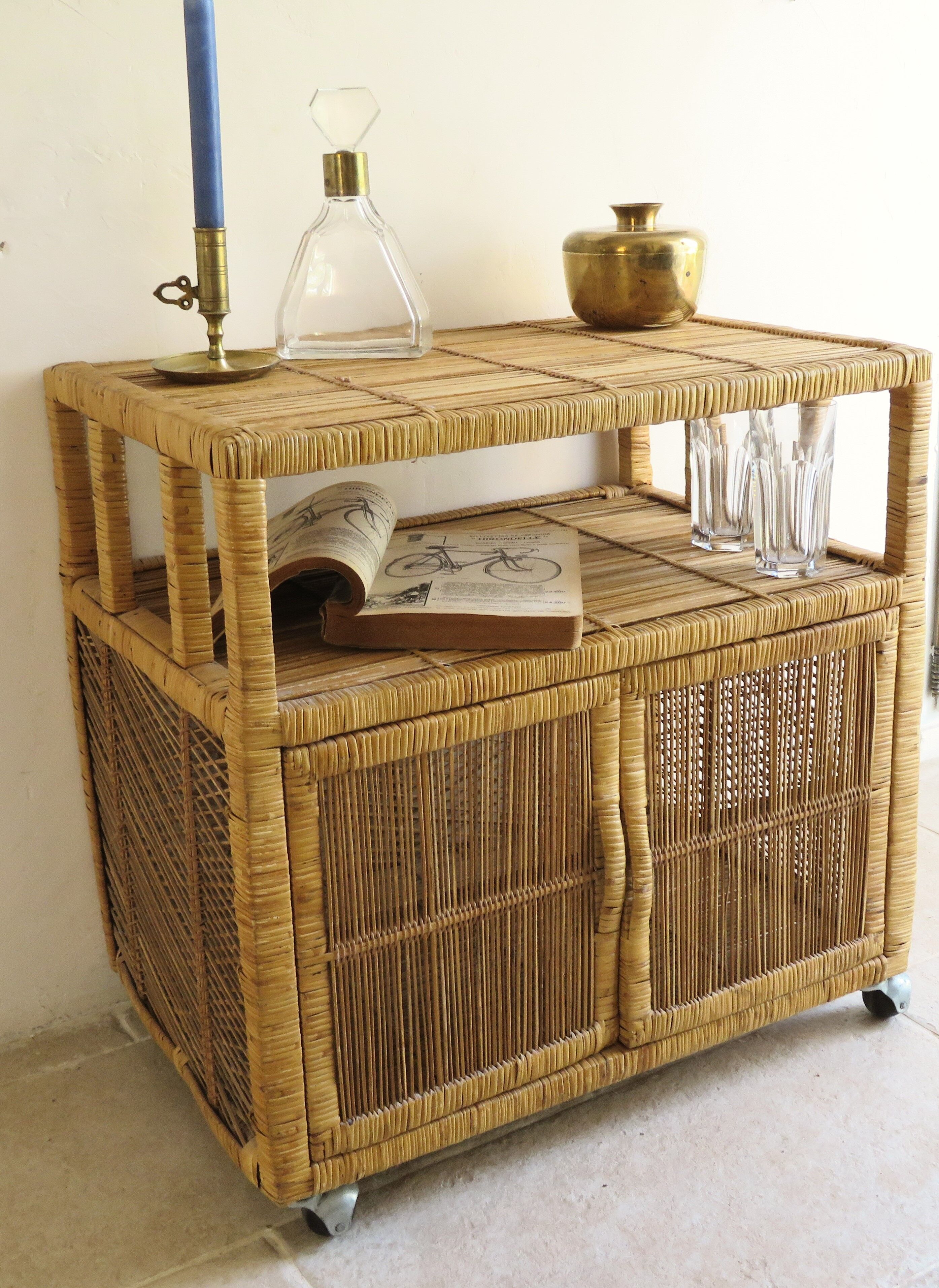 Vintage rattan serving table