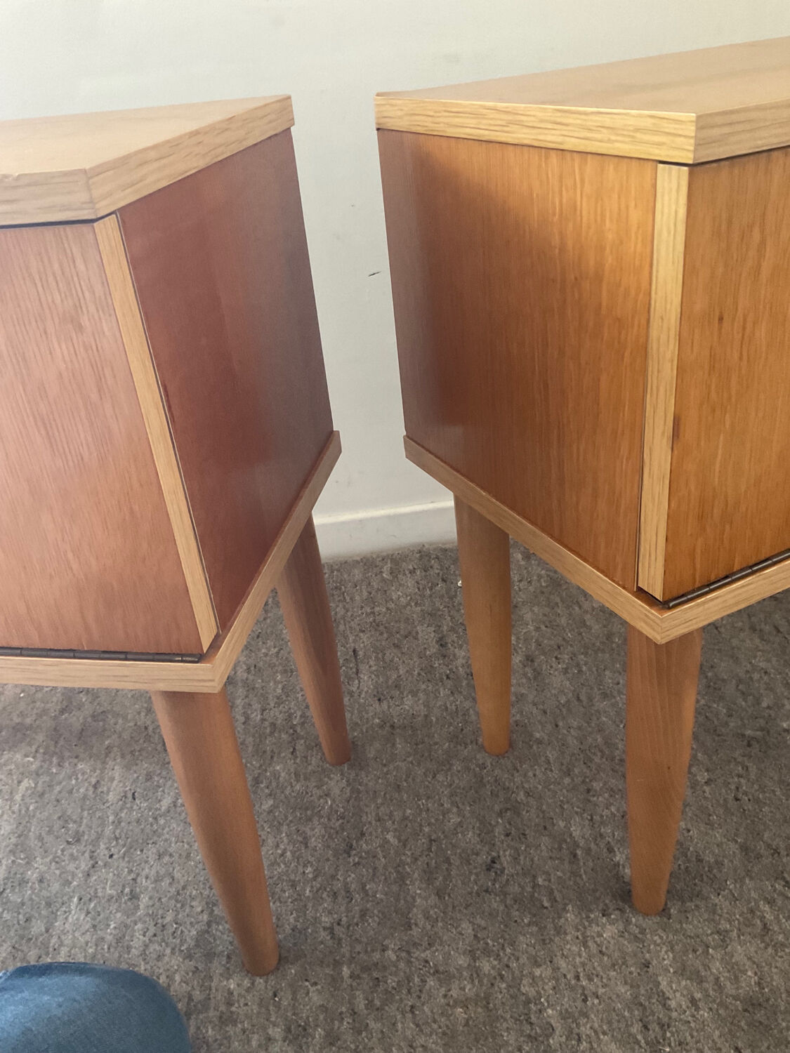 Pair of vintage blond wood bedside tables 70s