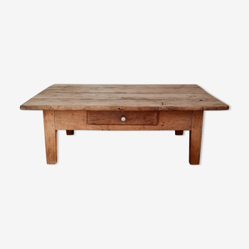 Old farmhouse coffee table in solid wood 1 drawer