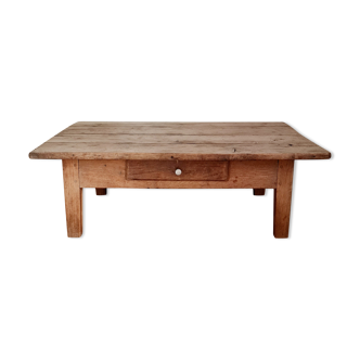 Old farmhouse coffee table in solid wood 1 drawer