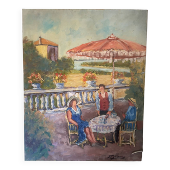 Ancient painting oil canvas pharaohs italy provence sun family