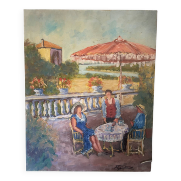 Ancien peinture tableau huile toile faraoni italie provence soleil famille