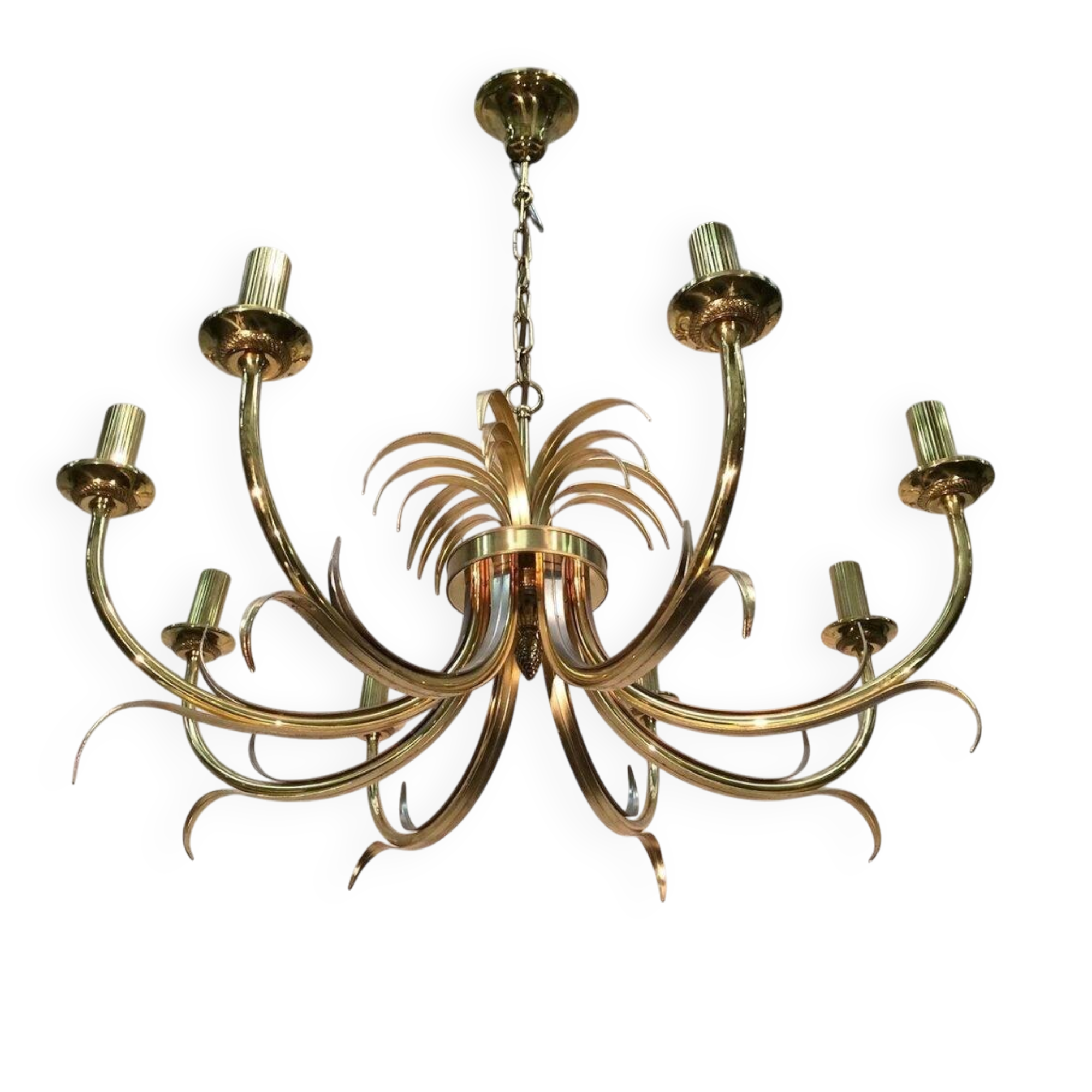 Brushed Metal and Gold Pineapple Pendant Light, Mid-Century Modern, French Work