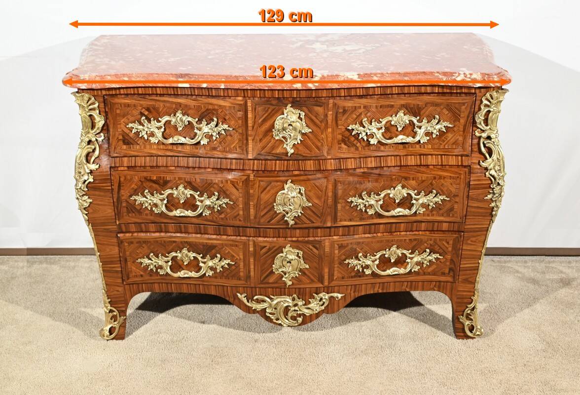 Tomb Commode in Violet Wood Marquetry, Transition Louis XIV / Louis XV style – 1st Par