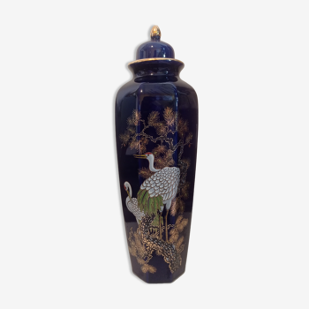 Cobalt blue vase with bevelled ribs