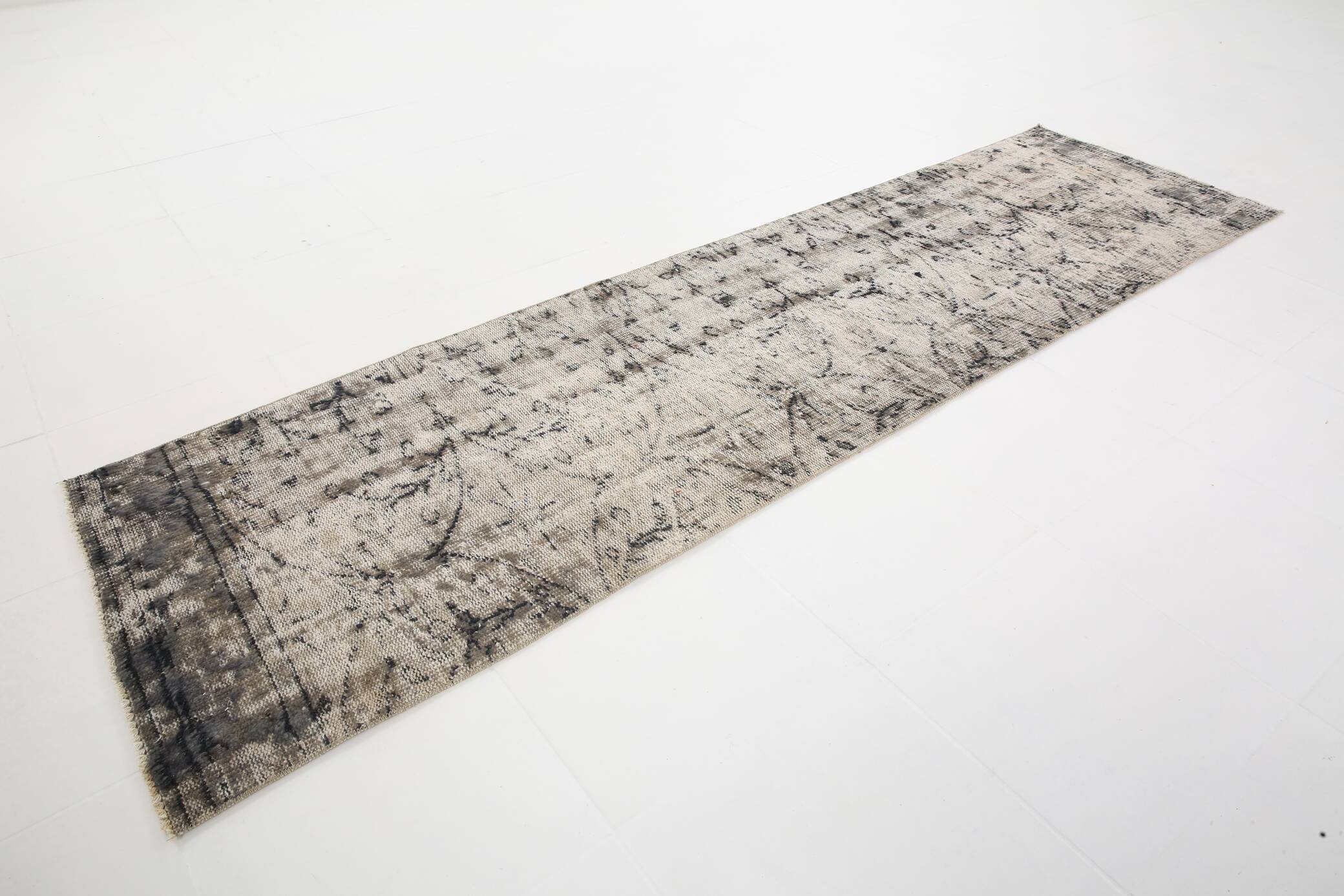 2x9 Faded Soft Wool Navy Blue Vintage Turkish Runner Rug